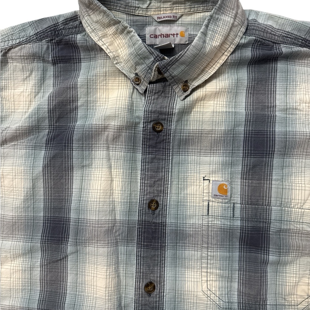 Carhart Men’s Short Sleeve‎ Button Down Size XL Blue/Gray Color Relaxed Fit